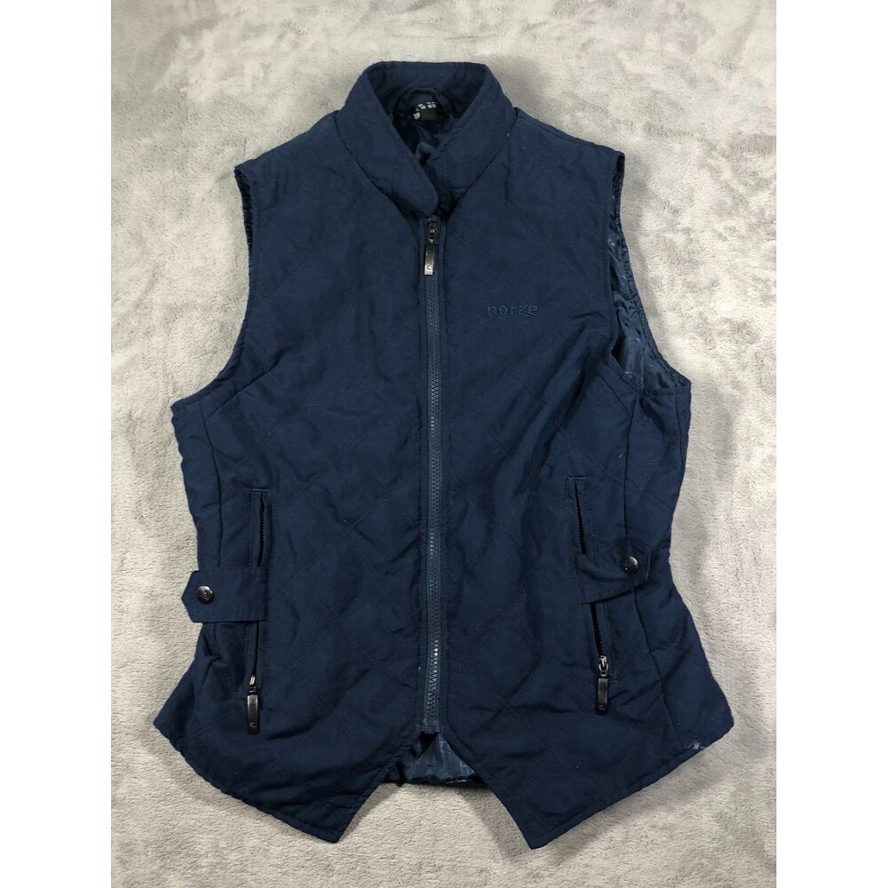 Horze Quilted Vest Womens Navy Blue Size 10/12 Full Zip Equestrian Riding